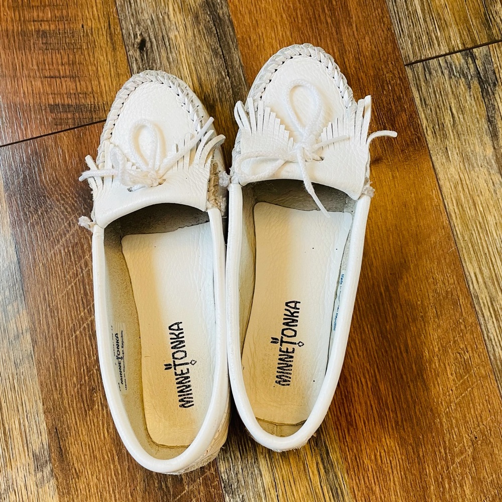 White Minnetonka moccasins